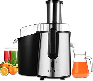 Juicer Frifer Juice Extractor Wide 3” Feed Chute Juicer Machine for Whole Fruit Vegetable Centrifugal Juicing Machine with Anti-drip Non-slip feet Stainless Steel BPA-Free