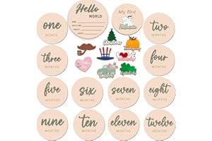 CEPHIRA Monthly Baby Milestone Maker Discs, Baby Milestone Signs for Newborn Baby, Hello World Newborn Sign for Baby Girl & Boy, Baby Announcement Sign for 1-12 Month, Milestone Wooden Circles (Sage)