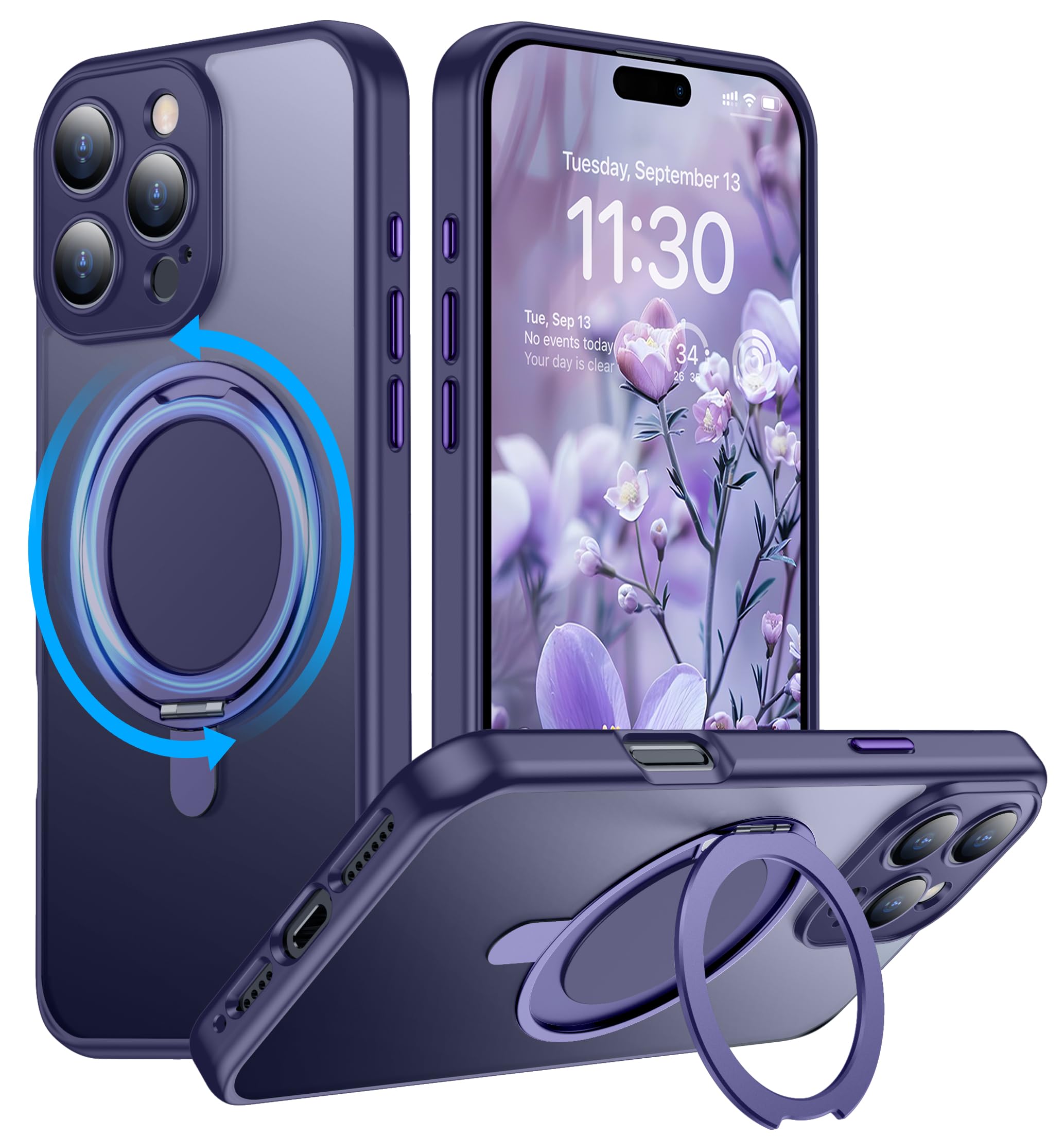 Temdan Magnetic for iPhone 16 Pro Case,[with 360°Rotatable Invisible Magnetic O-Ring Stand][Military Grade Shockproof][Compatible with MagSafe] Slim Translucent Matte Phone Case for iPhone 16 Pro 6.3"