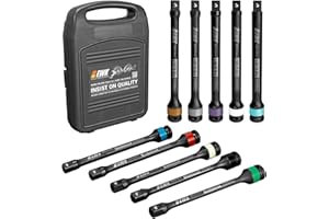 EWK 10 Pcs 1/2" Impact Torque Limiting Extension Bar Set, 65-150 Ft-lbs (90-200 Nm) High Precision Torque Limiting Stick Set with 8 Inches Long