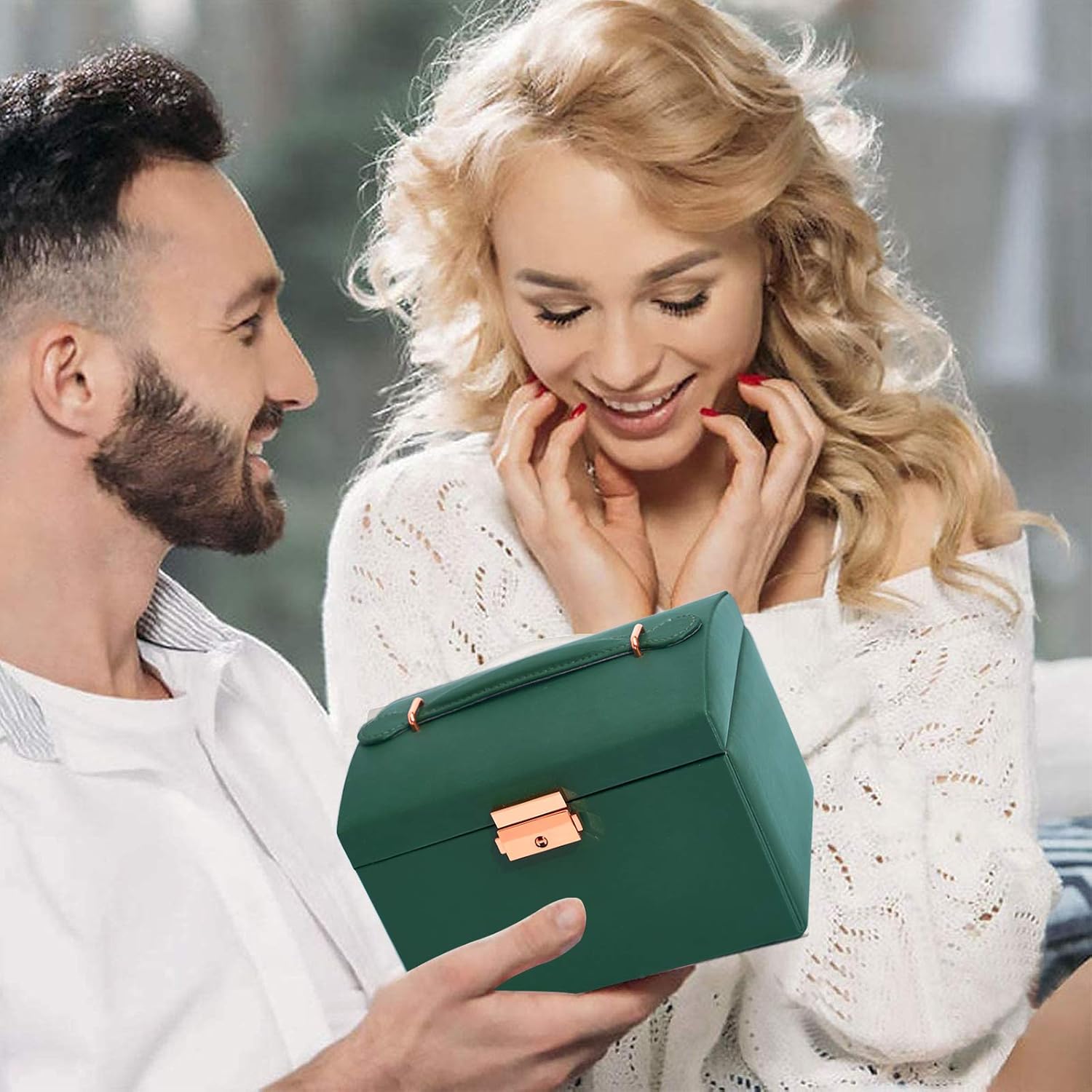 Jewelry Box for Women，jewelry organizer PU Leather 3 Laye with Drawers Large Lockable Display Jewelry Holder，for Earrings Bracelets Rings - Green: Home Improvement