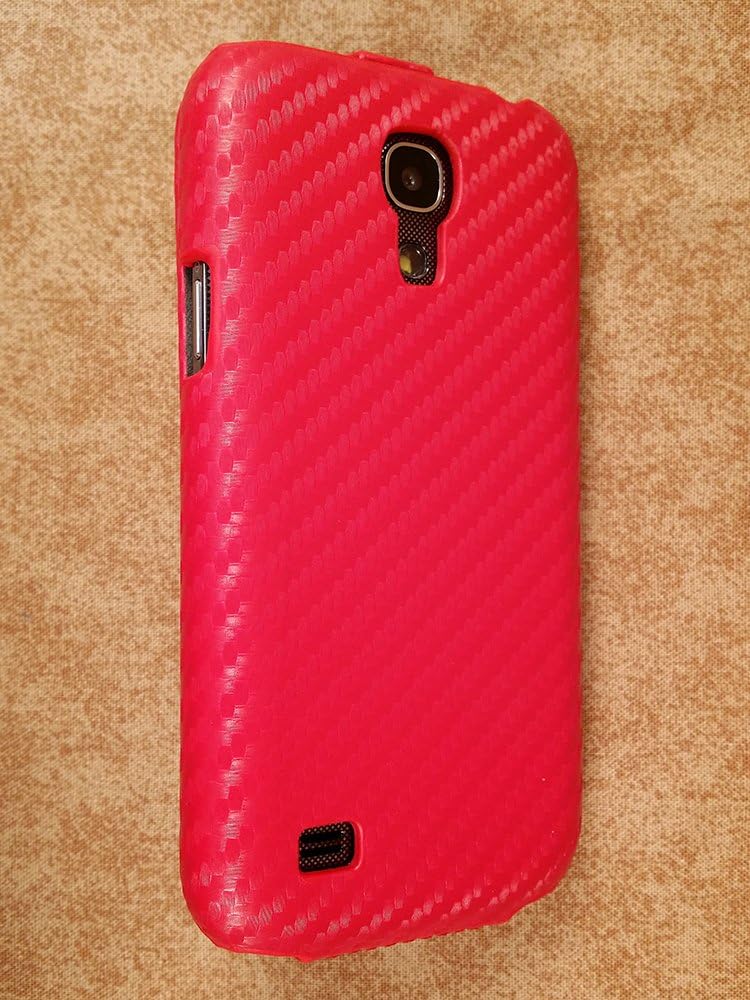 Vegan Leather Carbon Fiber Pattern Folio Wallet Case with Vertical Flip Cover for Samsung Galaxy S4 Mini / S 4 Mini - SGH-I257 / SCH-I435 / SM-S890L / SCH-I435L / SPH-L520 / SCH-R890 / GT-i9190 / GT-i9198 / GT-I9195 - Red