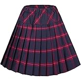 Urban CoCo Women's Elastic Waist Tartan Pleated School Skirt
