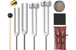 SKITOBED Sound Healing Tuning Fork Set - Tuning Forks for Chakra Alignment & Stress Relief – Otto 128Hz, Earth Om 136Hz, Yin 256Hz, Yang 384Hz, Activator & Pouch – Ideal for Meditation & Home Therapy