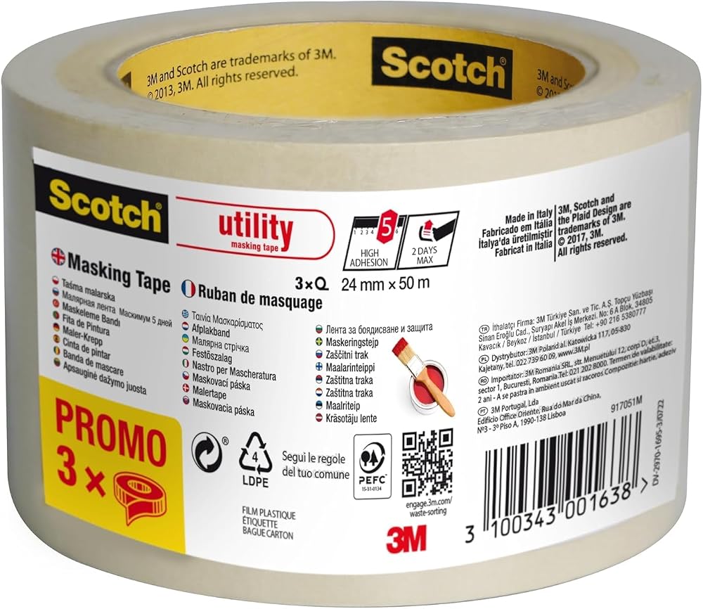 ScotchBlue Masking Tape Promo Pack 3 Rolls 24 mm x 50 m Beige