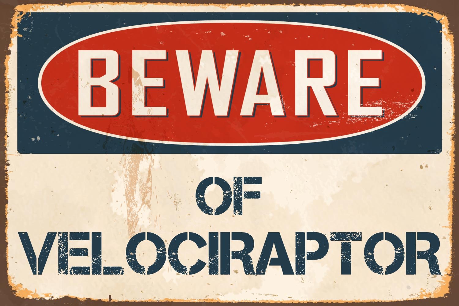 Sticker Pirate Beware Of Velociraptor 8" x 12" Vintage Aluminum Retro Metal Sign VS478