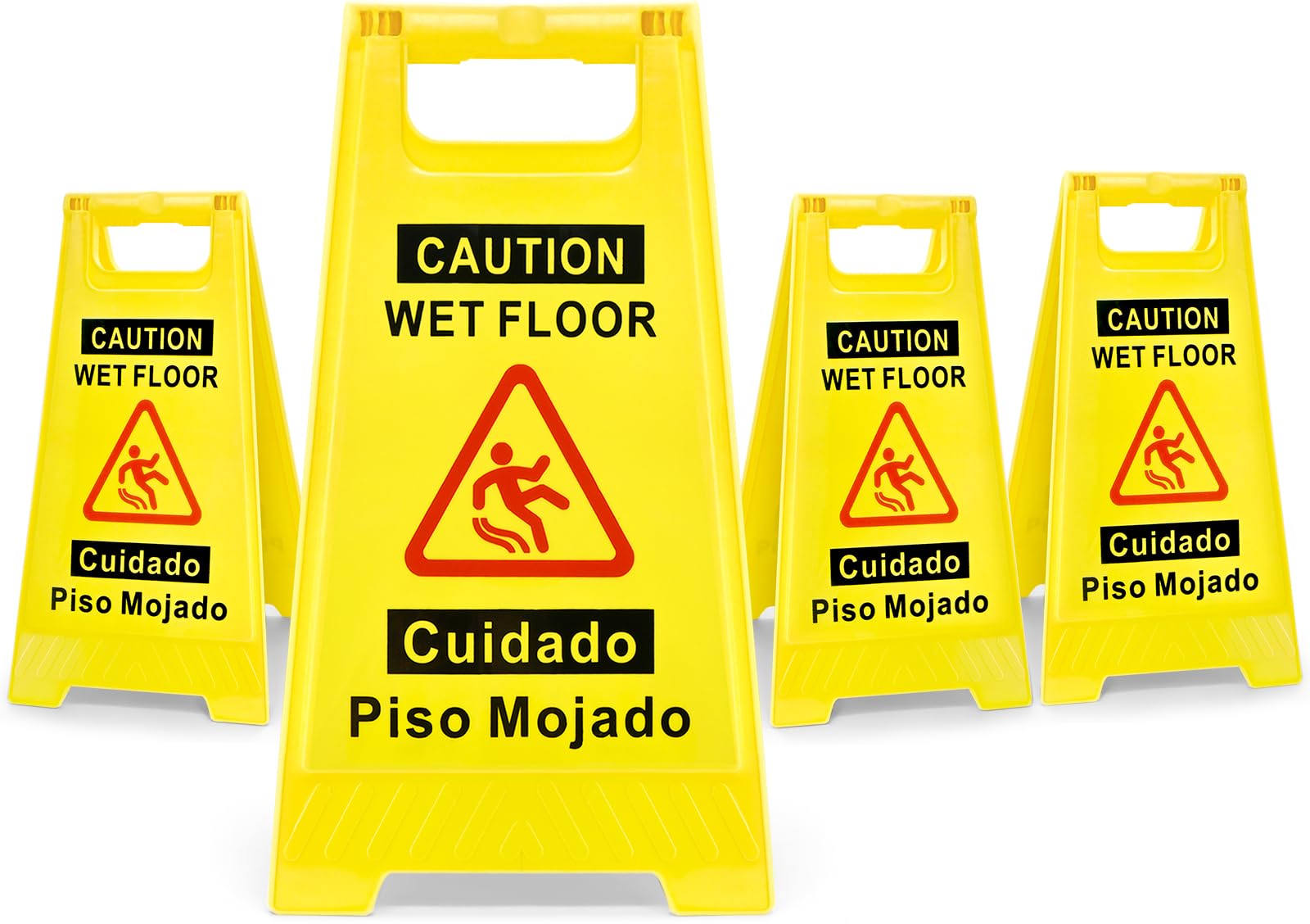 Photo 1 of 4-Pack Caution Wet Floor Sign, 17.5" Height, Bright Yellow, Double-Sided A-Shaped Frame Design, Bilingual Caution Message