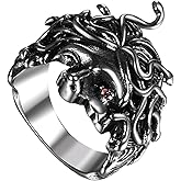 OIDEA Gothic Medusa Ring for Men Women: Retro Punk Snake Haired Rings Stainless Steel Cocktail Party Biker Ring Band Medusa Jewelry Gifts