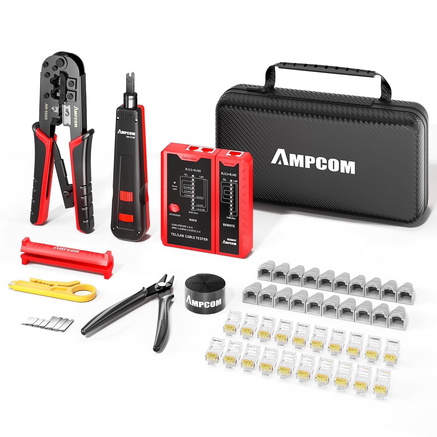 AMPCOM Ethernet Crimping Tool Kit 10-in-1 RJ45/RJ11 Network Tool Kit ...