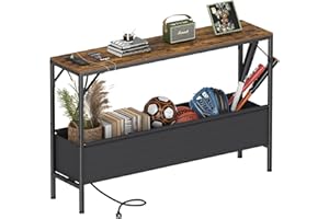 Asgolion Console Table, Narrow Sofa Table, 47.2" Behind Couch Table with Power Station, Entrance Table, for Living Room, Hallway, Entryway, Foyer, Rustic Brown