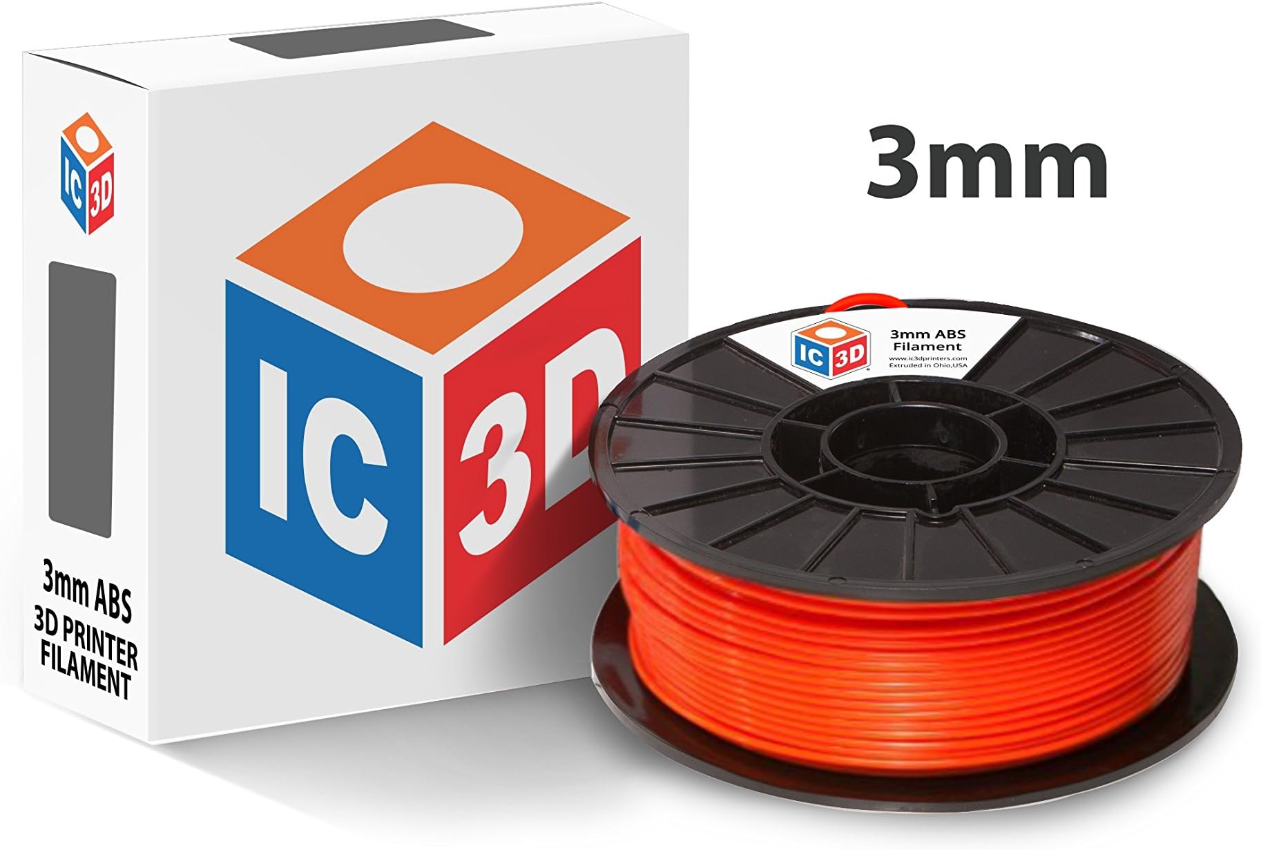 IC3D Orange 3mm ABS 3D Printer Filament - 2.1lb Spool - Dimensional Accuracy +/- 0.05mm - Professional Grade 3D Printing Filament - MADE IN USA