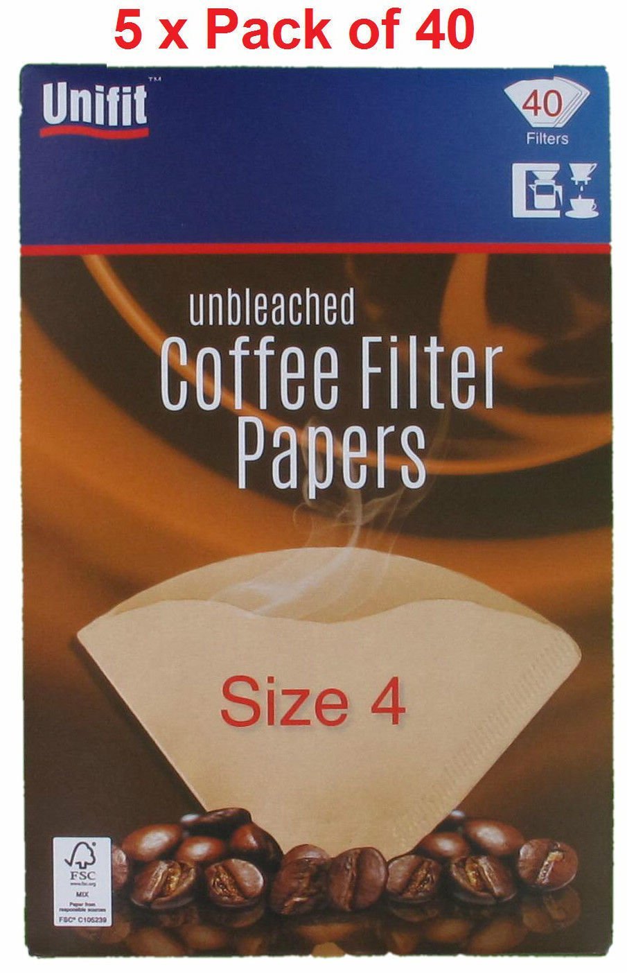 Pack of 200 Brown Coffee Filter Papers Size Four (4 or 1x4) suitable for coffee filter machines and cones-
