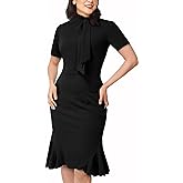 AISIZE Women's 1950s Vintage Tie Neck Cocktail Bodycon Pencil Dress