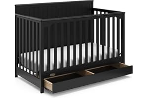 Graco Hadley 5-in-1 Convertible Crib with Drawer (Black) – Crib with Drawer Combo, Includes Full-Size Nursery Storage Drawer,
