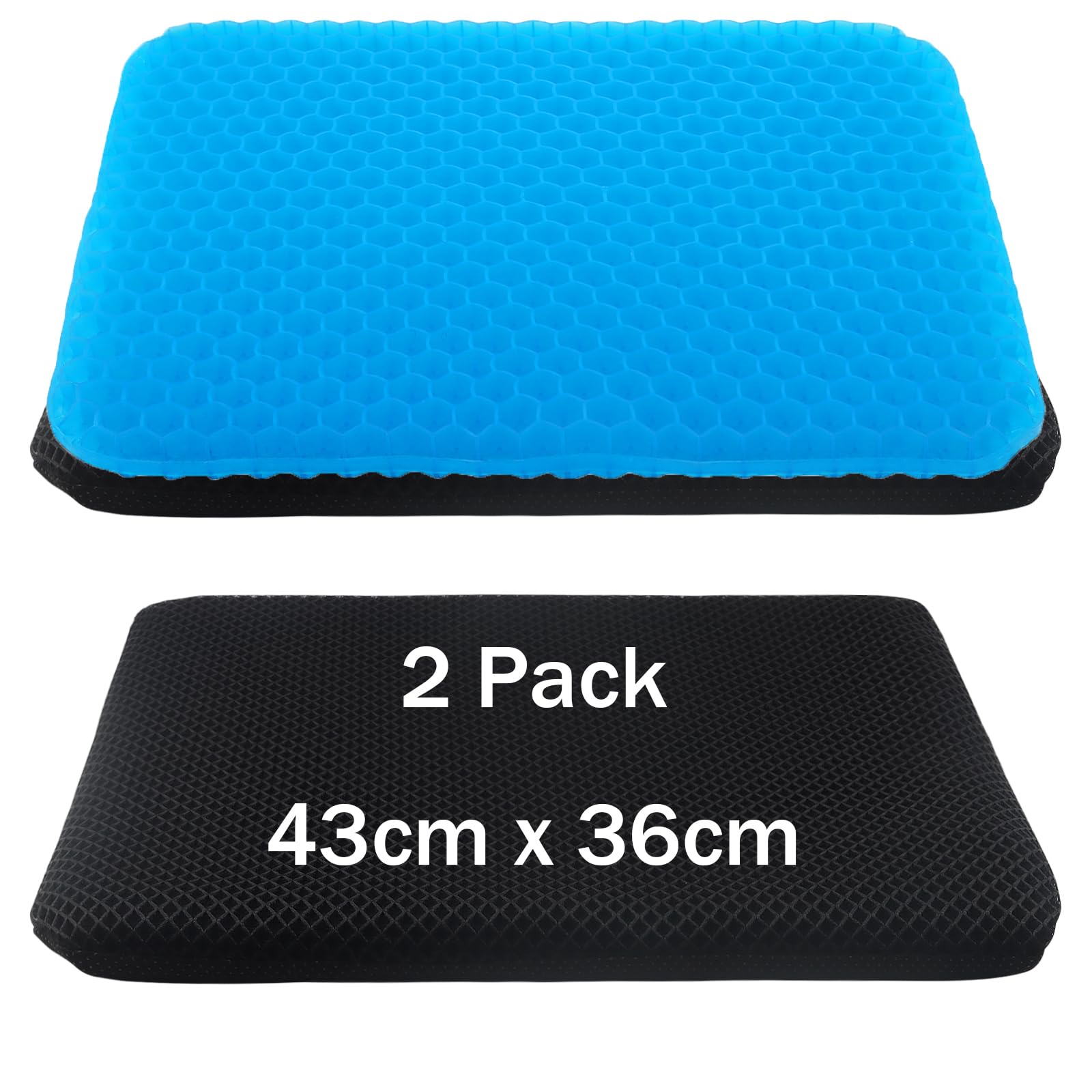 ZEONHEI 2 Pack 43 x 36cm Honeycomb Cushion, Chair Gel Seat Cushion Pads With Non-Slip Cover, Breathable and Cool Chair Seat for Office, Car, Wheelchair, Wheelchair, Road Trips