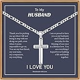 Ieftop Cross Necklace Gifts for Men Him, Silver/Black/Gold Figaro Chain Cross Necklace for Men Baptism Religious Gift for Dad Son Anniversary Birthday Gifts for Dad Son Husband from Daughter Wife
