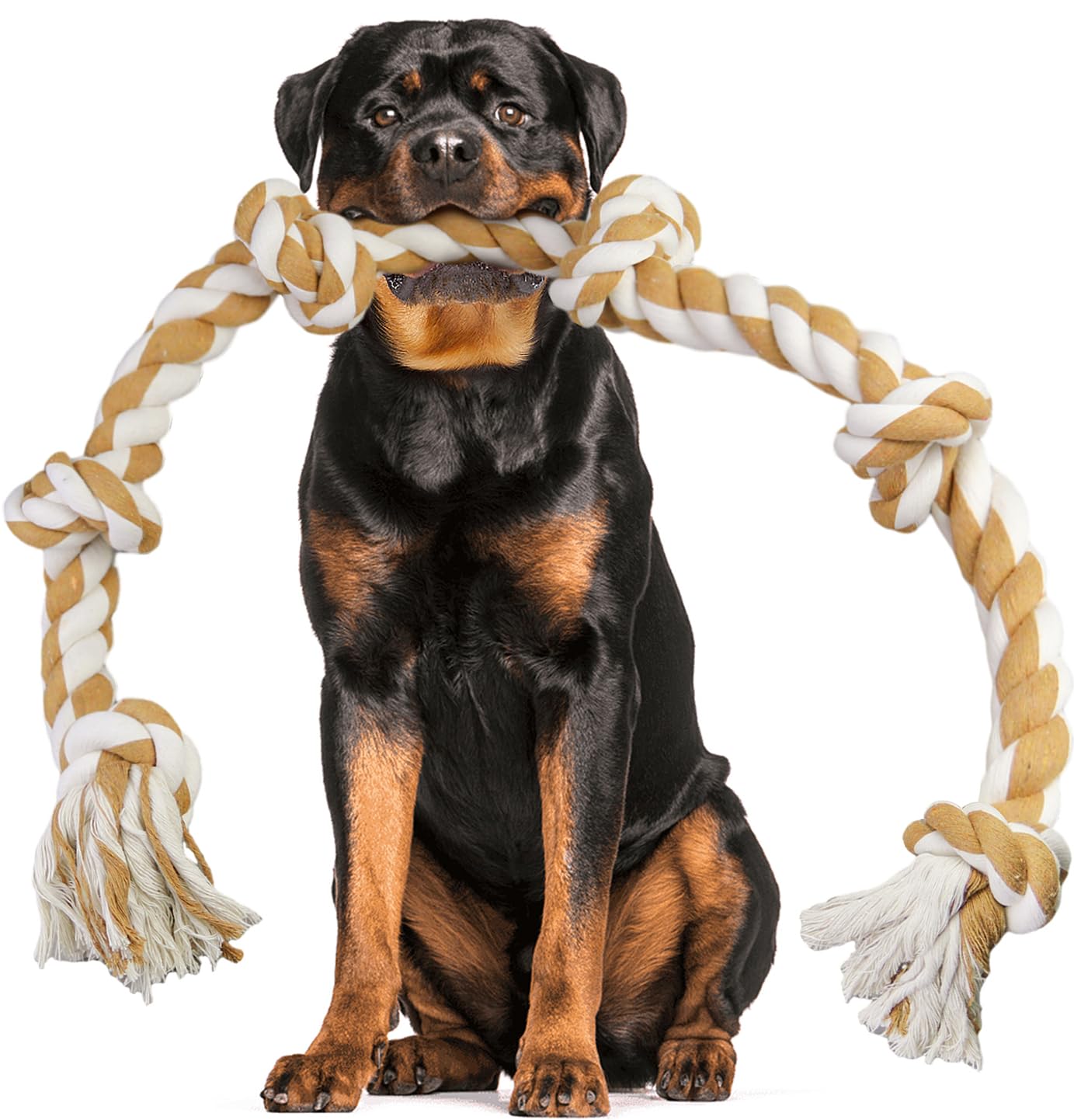 Large Dog Rope Toys For Aggressive Chewers, Size 105 cm, 6 Knot Tough Rope Chew Toys For Large Dogs, Indestructible 100% Non-Dye Cotton Rope For Large Breed Dog, Dogs Teething Chew Tug Toy