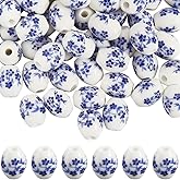 SUNNYCLUE 1 Box 60Pcs Blue Ceramic Beads Porcelain Beads 8mm Oval White and Blue Porcelain Flower Printed Pattern Loose Spacers for Crafts Supplies Jewelry Making Earring Necklace Bracelet DIY Adult