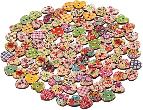Amazon Co Jp Qin 木のボタンセット ウッドボタン カラフル ハート型 アンティーク調 手芸 手作り ボタン 2つ穴 100枚セット 手芸に最適 17ｍｍ ホーム キッチン