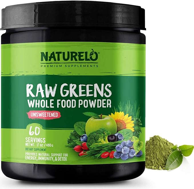 NATURELO Raw Greens Superfood Powder UNSWEETENED Boost Energy