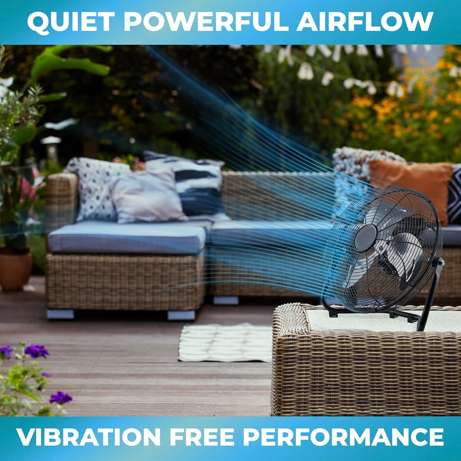 EZ-CHILL 12” Cradle Floor Fan, 3 Speed, High Velocity, 180 Degree Adjustable Tilt, All-Metal, Carry Handle, Rubber Feet, Airflow 15.42 ft/sec, Ideal for Home, Bedroom & Office, Black