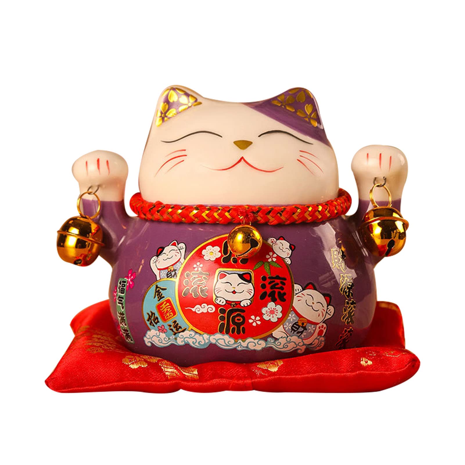 Jenngaoo Ceramic Lucky Cat Figurine with Waving Arm, 4.5 Inch Japanese Beckoning Cat Fortune Statue, Feng Shui Wealth Attracting Decor for Home, Office, Business Gift (Purple)