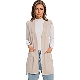 Moss Rose Long Vest for Women Sleeveless Cardigans Ribbed Knit Outwear with Belt and Pockets