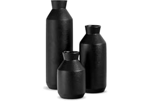 LAB COSI Labcosi Flower Vase for Living Room Decor, Ceramic Vase for Farmhouse Décor, Black Vases for Home Décor, Shelf, Tall Ceramic Vase for Centerpiece Table Decorations, Set of 3