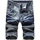 Lavnis Men's Casual Denim Shorts Classic Fit Ripped Jeans Biker Shorts