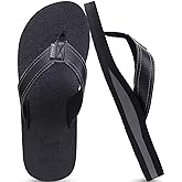 KuaiLu Men's Yoga Mat Leather Flip Flops with Arch Support Comfortable Cushion Walking Thong Sandals Slip On Indoor Outdoor