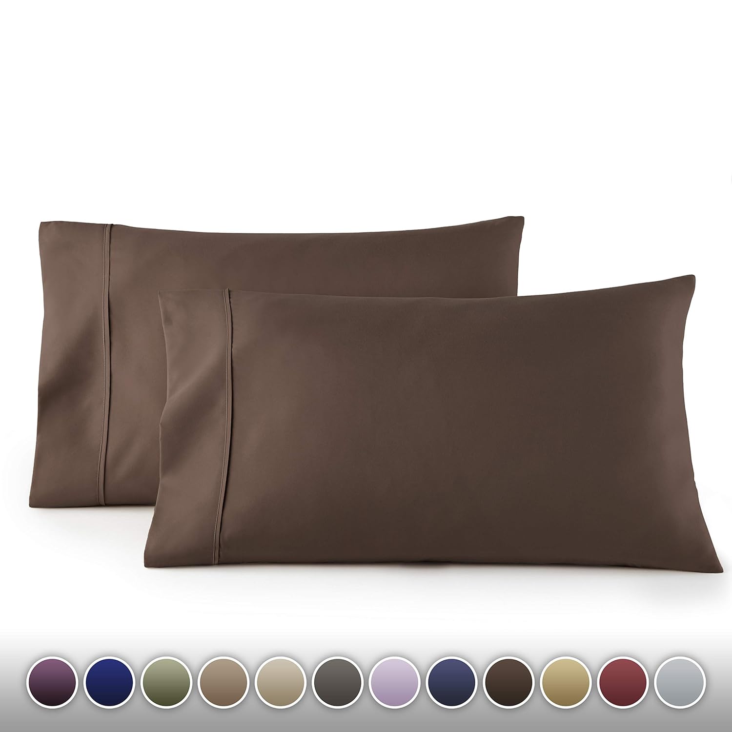 HC COLLECTION 1500 Thread Count Egyptian Quality 2pc Set of Pillow Cases, Silky Soft & Wrinkle Free-King Size, Chocolate Brown