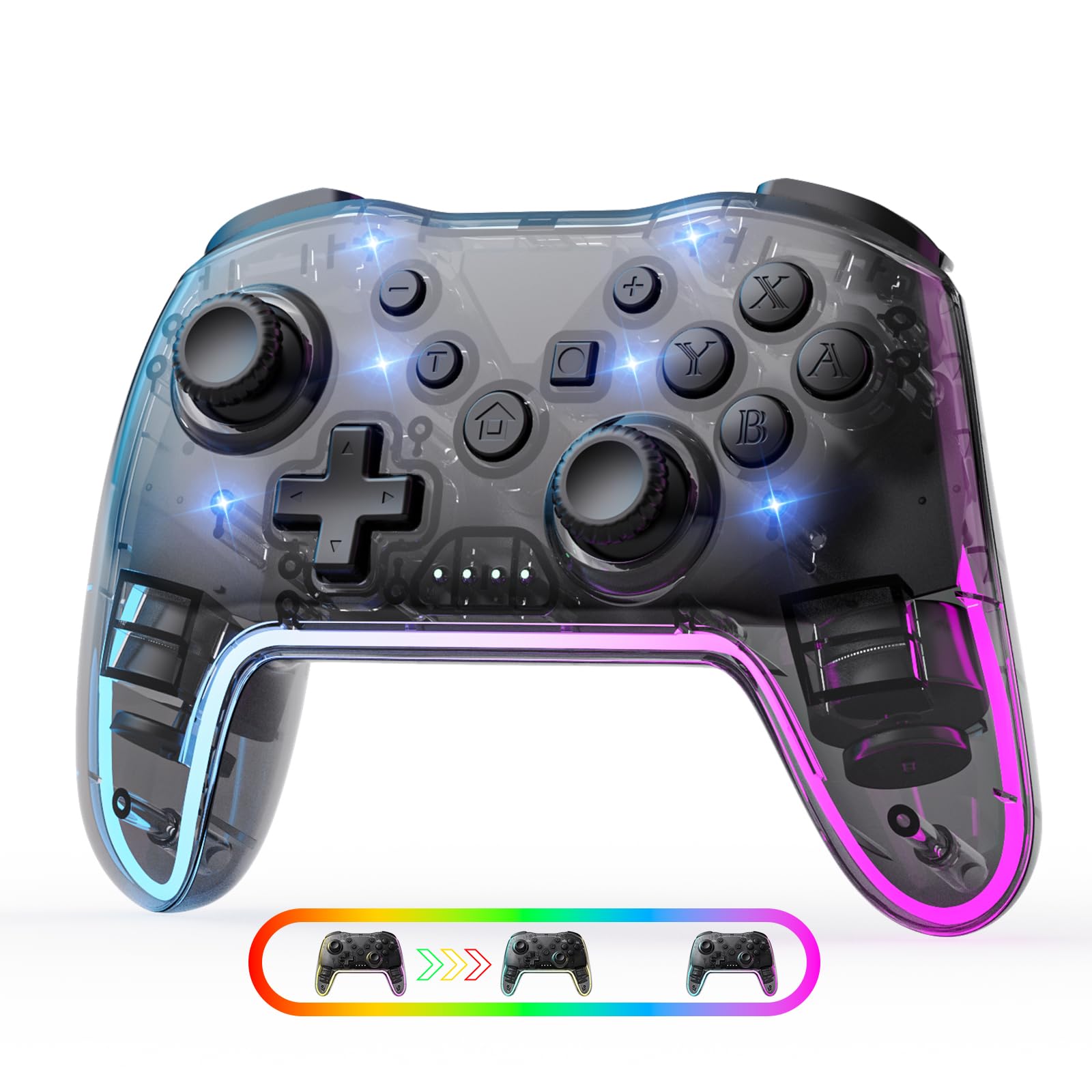 Comdigio Wireless Controller for Switch/Lite/OLED/PC/Android/iOS - Ergonomic Gamepad with 7 Color RGB Lighting, Turbo/Vibration Adjustment & One-Key Wake-Up Function