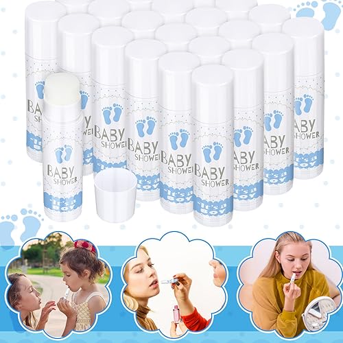 Loopeer 50 Pcs Baby Shower Party Favors Blue Baby Shower Lip Balm
