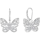 Starchenie Butterfly Earrings for Women 925 Sterling Silver Leverback Drop & Dangle Earrings Birthstone Butterfly Jewelry