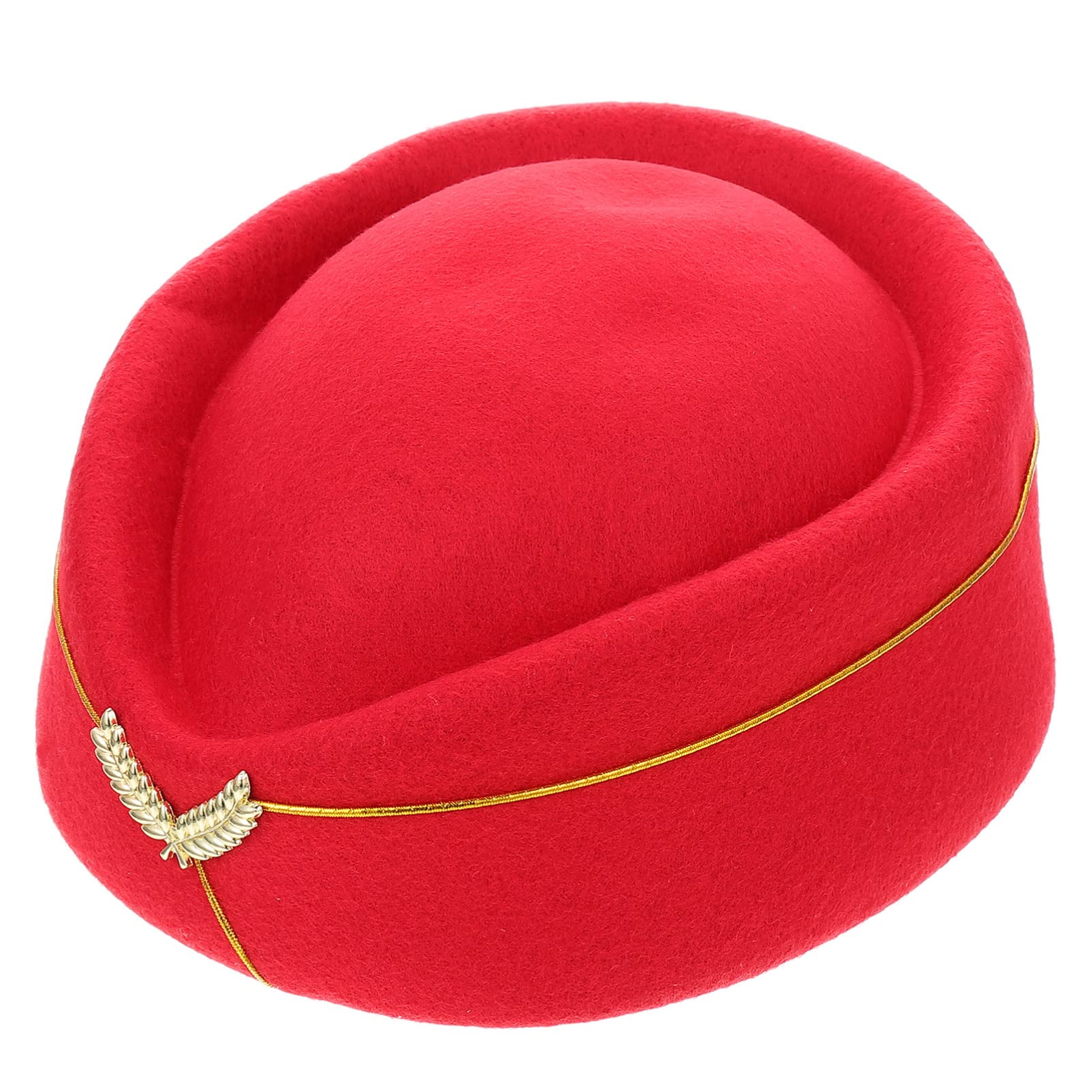 STOBOK Women Air Stewardess Hat Felt Flight Attendant Hat Air Hostess Cap Stewardess Headwear Cosplay Costume Accessories for Halloween Christmas Party Decor Red