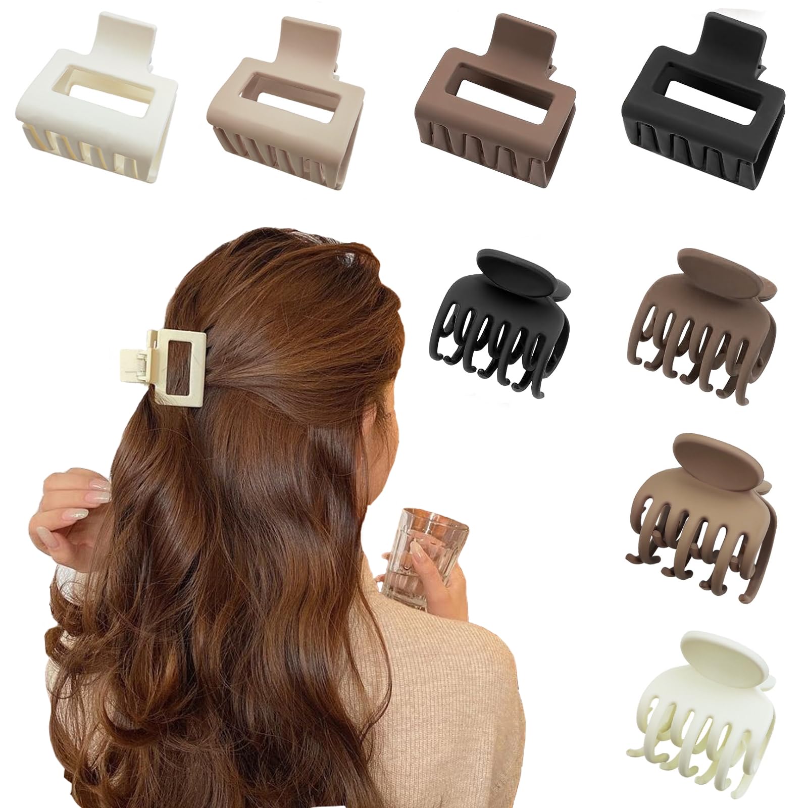 8 Pieces Double Row Hair Clips, 4 cm, Non Slip Hair Accessories, Mini Claws Double Clips, Matte Thin Hair Clips for Fixing and Styling Hair Everyday