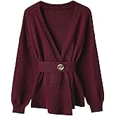 Verdusa Women's Tie Belted Wrap Cardigan Sweaters Old Money Knit Outerwear Fall Clothes