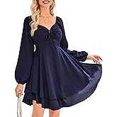 Florboom Women's Lantern Long Sleeve Dress Layered Mini Dresses with Adjustable Ruched Bust, Tie Waist
