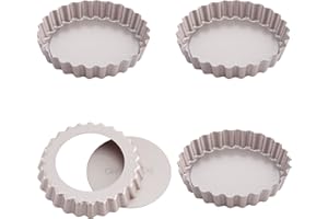 CHEFMADE Mini Tart Pan Set, 4-Inch 4Pcs with Removable Loose Bottom Non-Stick Round Quiche Bakeware for Oven and Instant Pot Baking (Champagne Gold)