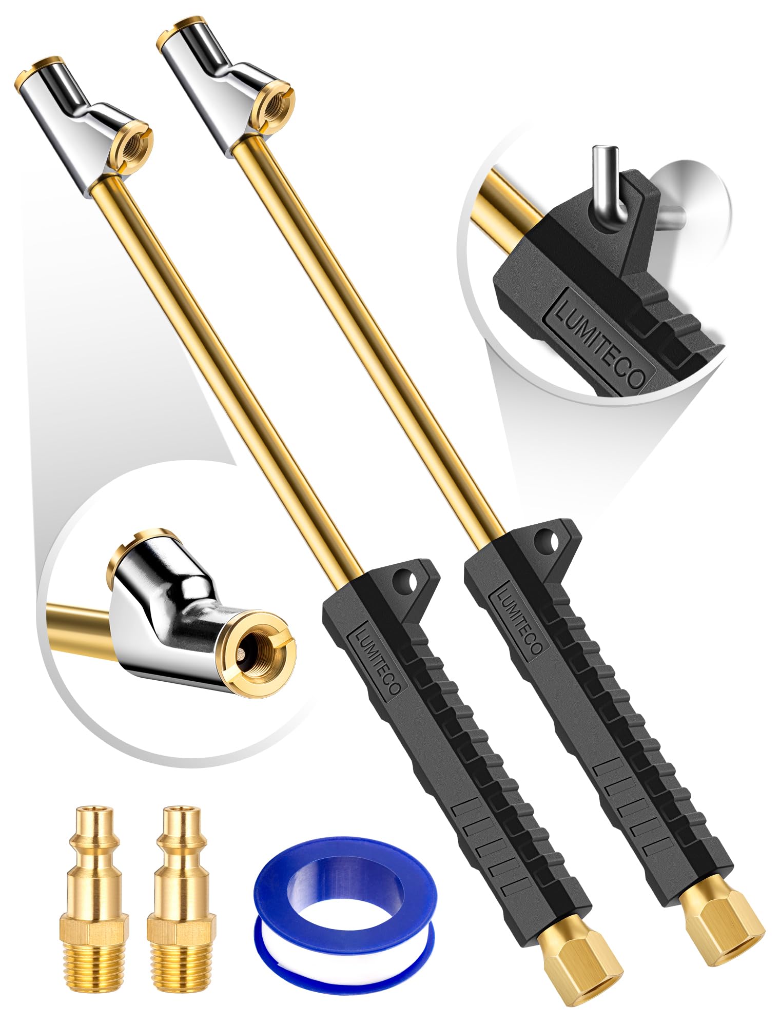 Photo 1 of 2 Pack 12" Extended Reach Dual Head Air Chuck, 2-Way Connection 1/4" FNPT Straight Foot Lock On Tire Inflate Chuck, Tire Chuck w/Quick Plug, Air Compressor Fill Kit for Truck RV Semi Dually Tires