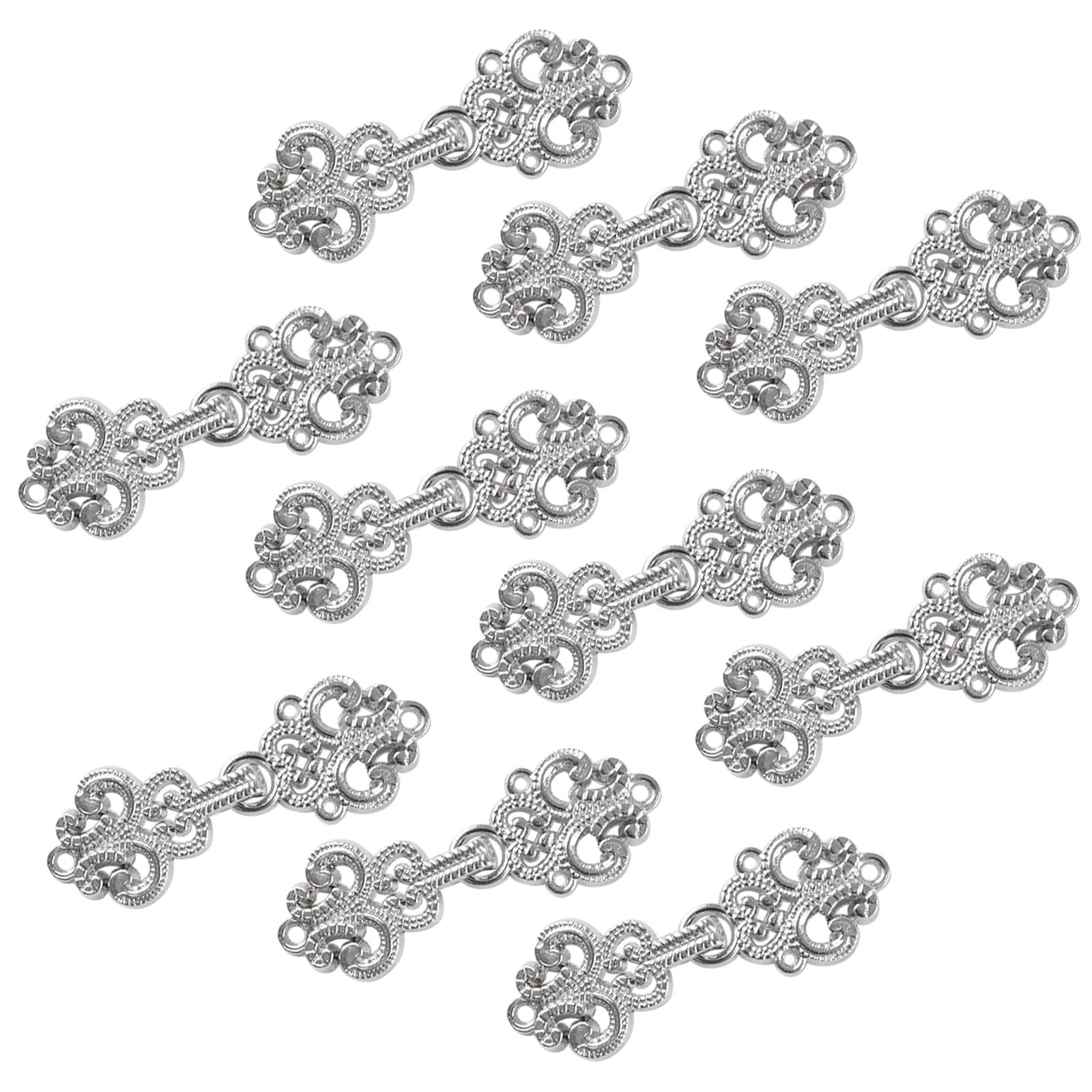 WANDIC Cardigan Clips, 10 Pairs Vintage Hollow Flower Cape Fasteners Sew On Hooks And Eyes Cloak Clasp Fasteners For Sweater Shawl, White Nickel