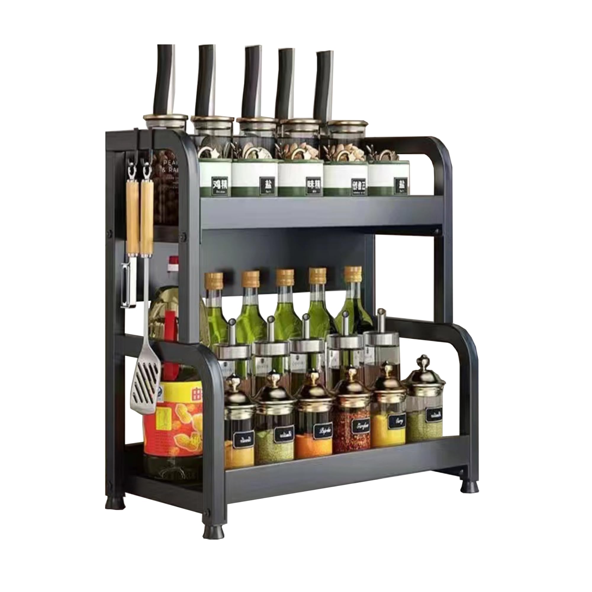 MAGIC SELECT 𝗞𝗶𝘁𝗰𝗵𝗲𝗻 𝗦𝗵𝗲𝗹𝗳, 2-Tier Kitchen Spice Rack, Condiment Rack for Storage of Jars, Herbs and Tableware for the Pantry, Carbon Steel.