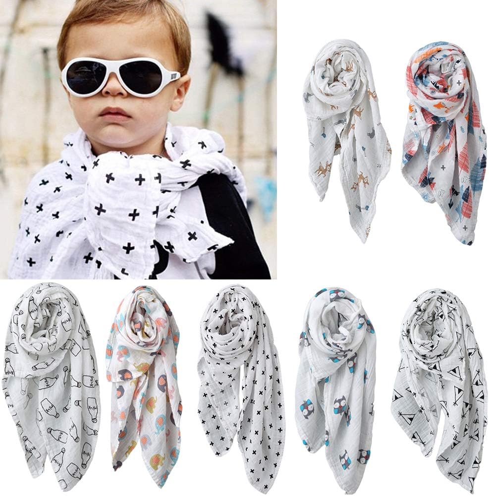 zmigrapddn Autumn CottonScarf 115cm 2-Layers Soft Animal Print Baby Swaddle Blanket Muslin Gauze Bath Towel Neckerchief