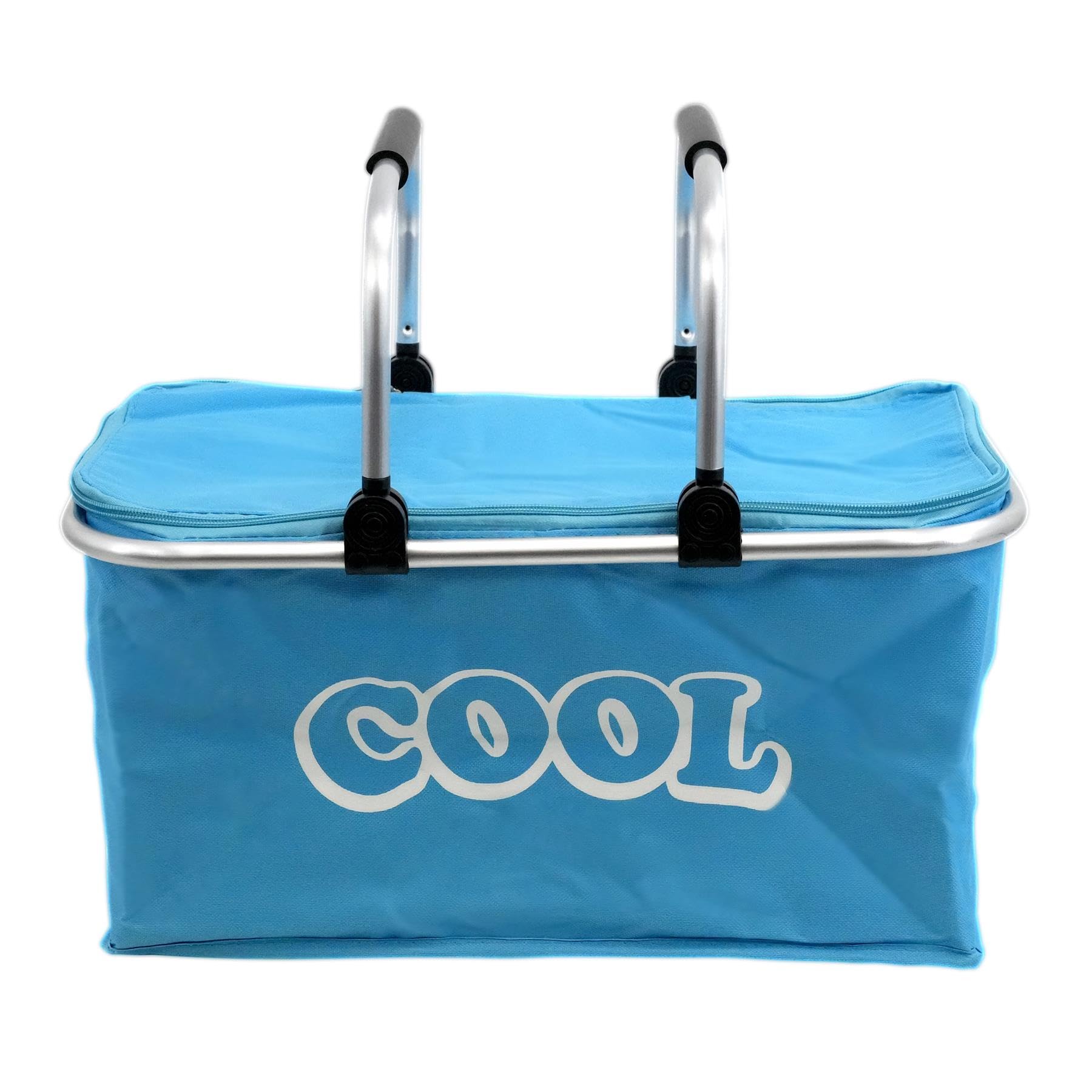 GEEZY 35L Light Blue Cool Bag - Versatile Insulated Picnic Basket & Collapsible Cooler Box with Sturdy Aluminium Frame - Spacious Folding Design for Camping, Shopping & Outdoor Adventures