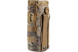 FRTKK Tactical MOLLE Water Bottle Pouch with Drawstring Open Top & Mesh Bottom, Military Water Bottle Holder Bag Sports Travel Hydration Carrier