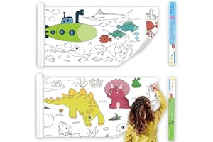VAMOTTO Large Size Coloring Paper Roll for Kids, Toddler Drawing Paper Roll,DIY Sticky Wall Painting Color Filling Paper,Creative Early Educational Toys for Toddlers 120 * 15 Inch (Dinosaur & Ocean)