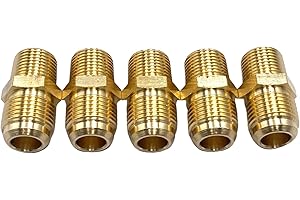 BUMUGUFU 5 Pcs 3/8" NPT x 1/2" Flare Brass Couples Tube Fittings, 1/2 Inch Flare to 3/8 Inch NPT Male Pipe Connectors for Refrigeration, Air and Gas System