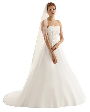 Einstufiger Brautschleier Schleier lang mit schlichter Schnittkante, creme / ivory
