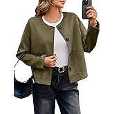 Cicy Bell Womens Faux Suede Leather Jackets Trendy Casual Cropped Outerwear Button Down Collarless Short Bomber Shackets