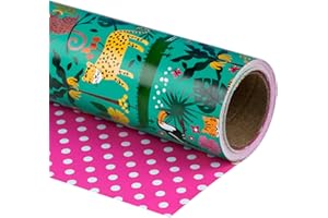 WRAPAHOLIC Reversible Wrapping Paper - Mini Roll - 17 Inch x 33 Feet - Tigers in the Jungle and Polka Dot Design for Birthday, Party, Holiday, Baby Shower